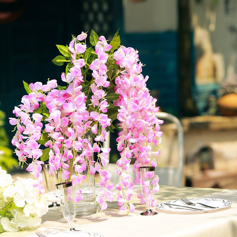 5 Pc Artificial Silk Hanging Wisteria Flower Garland Vines, 3 Strands in 1 Bush 44" Light Purple - YauSpark