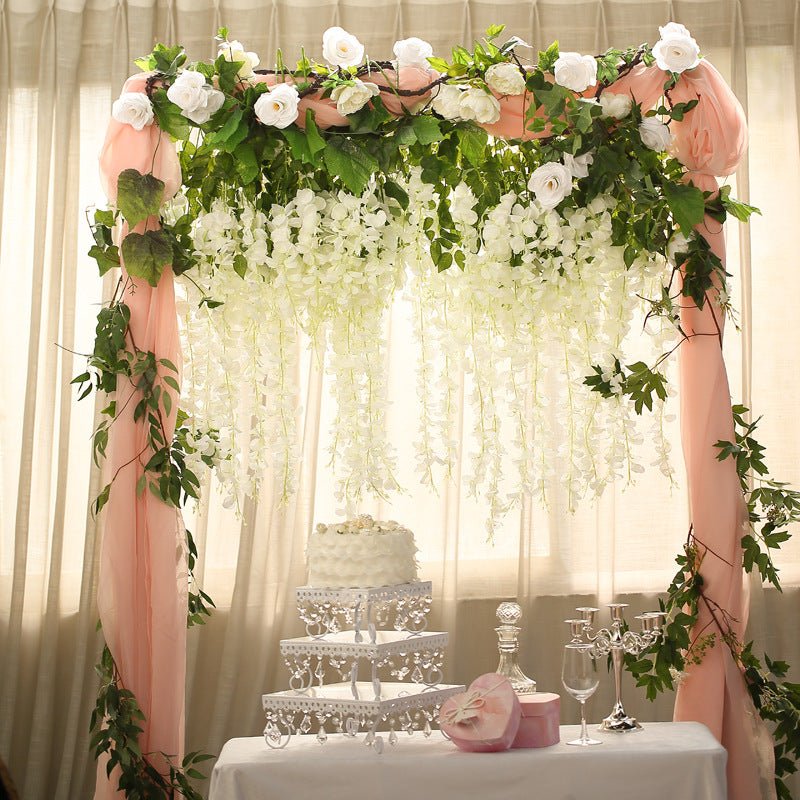 5 Pc Artificial Silk Hanging Wisteria Flower Garland Vines, 3 Strands in 1 Bush 44" Milky White - YauSpark