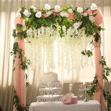5 Pc Artificial Silk Hanging Wisteria Flower Garland Vines, 3 Strands in 1 Bush 44" Milky White - YauSpark