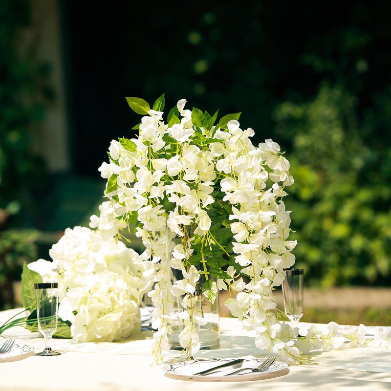 5 Pc Artificial Silk Hanging Wisteria Flower Garland Vines, 3 Strands in 1 Bush 44" Milky White - YauSpark