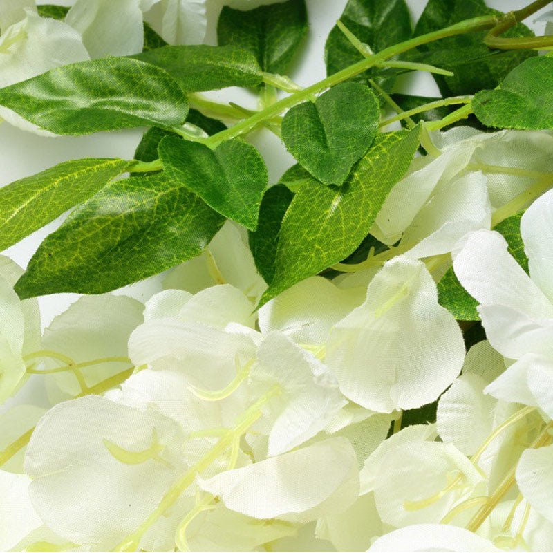 5 Pc Artificial Silk Hanging Wisteria Flower Garland Vines, 3 Strands in 1 Bush 44" Milky White - YauSpark