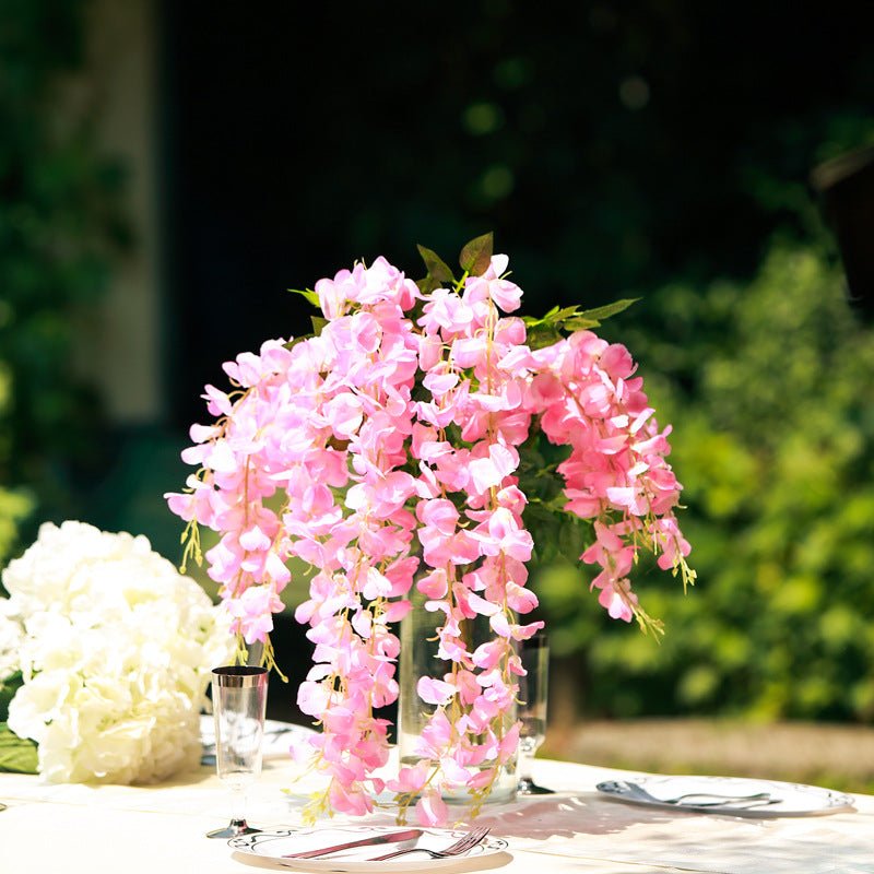5 Pc Artificial Silk Hanging Wisteria Flower Garland Vines, 3 Strands in 1 Bush 44" Pink - YauSpark