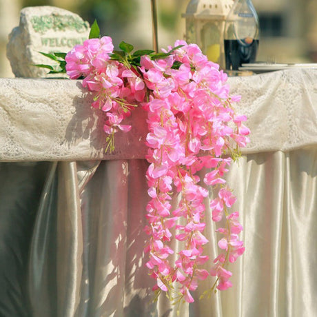 5 Pc Artificial Silk Hanging Wisteria Flower Garland Vines, 3 Strands in 1 Bush 44" Pink - YauSpark