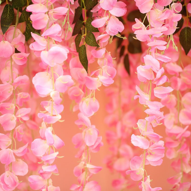 5 Pc Artificial Silk Hanging Wisteria Flower Garland Vines, 3 Strands in 1 Bush 44" Pink - YauSpark