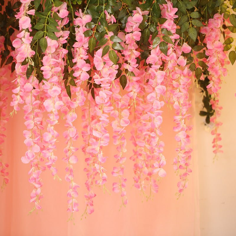5 Pc Artificial Silk Hanging Wisteria Flower Garland Vines, 3 Strands in 1 Bush 44" Pink - YauSpark