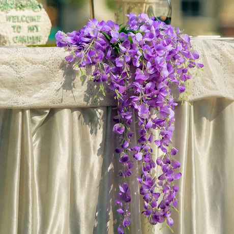 5 Pc Artificial Silk Hanging Wisteria Flower Garland Vines, 3 Strands in 1 Bush 44" Purple - YauSpark