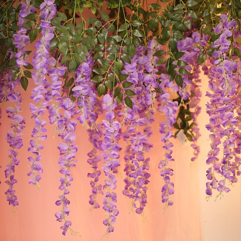 5 Pc Artificial Silk Hanging Wisteria Flower Garland Vines, 3 Strands in 1 Bush 44" Purple - YauSpark