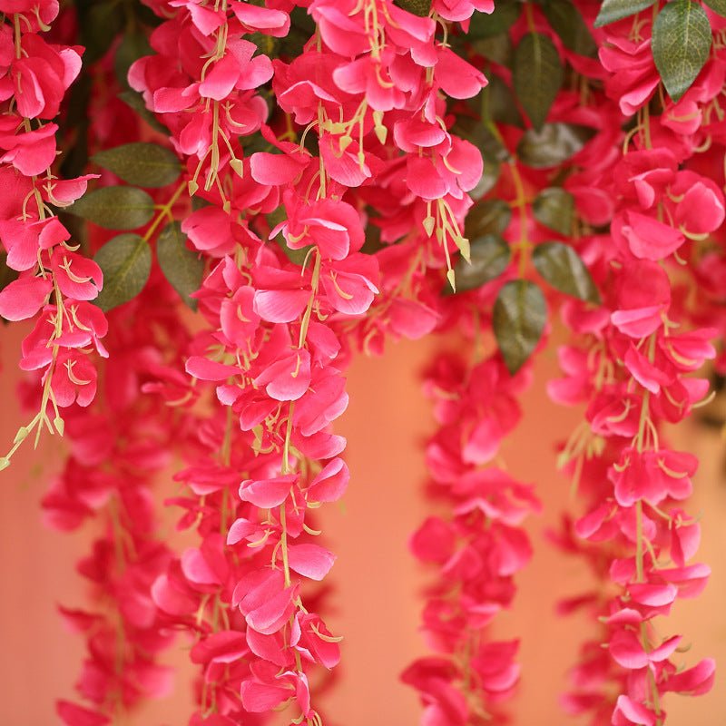 5 Pc Artificial Silk Hanging Wisteria Flower Garland Vines, 3 Strands in 1 Bush 44" Rose Red - YauSpark