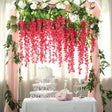 5 Pc Artificial Silk Hanging Wisteria Flower Garland Vines, 3 Strands in 1 Bush 44" Rose Red - YauSpark
