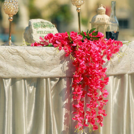 5 Pc Artificial Silk Hanging Wisteria Flower Garland Vines, 3 Strands in 1 Bush 44" Rose Red - YauSpark