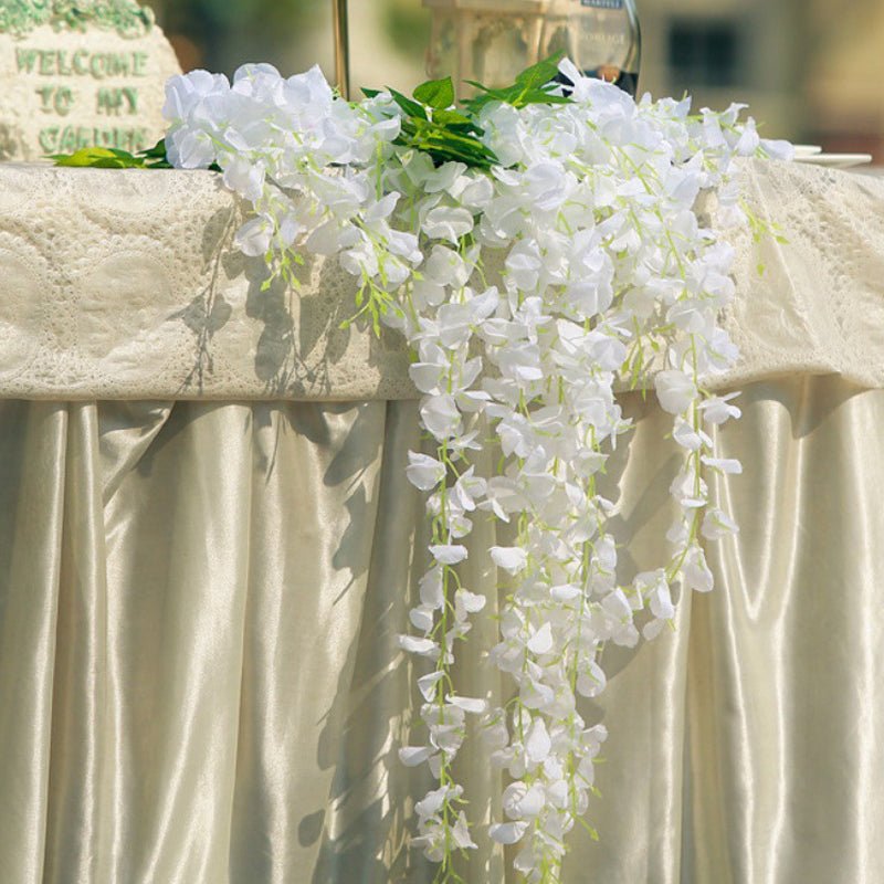 5 Pc Artificial Silk Hanging Wisteria Flower Garland Vines, 3 Strands in 1 Bush 44" White - YauSpark