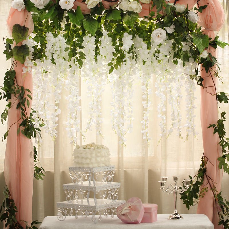 5 Pc Artificial Silk Hanging Wisteria Flower Garland Vines, 3 Strands in 1 Bush 44" White - YauSpark