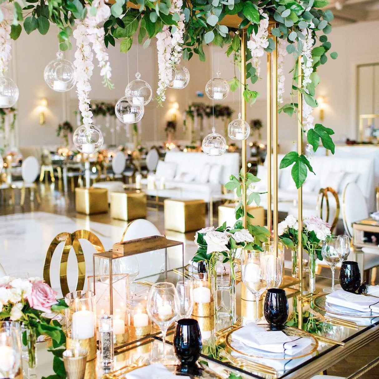 5 Pc Artificial Silk Hanging Wisteria Flower Garland Vines, 3 Strands in 1 Bush 44" White - YauSpark