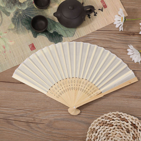 5 Pc Asian Silk Folding Fans Party Favors Beige - YauSpark