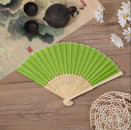 5 Pc Asian Silk Folding Fans Party Favors Green - YauSpark