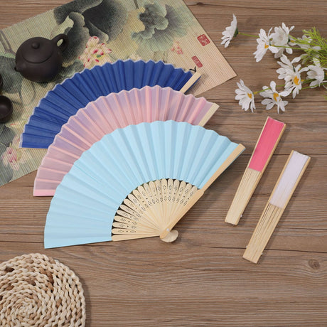 5 Pc Asian Silk Folding Fans Party Favors Pink - YauSpark