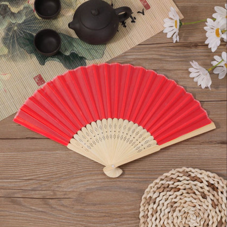 5 Pc Asian Silk Folding Fans Party Favors Red - YauSpark