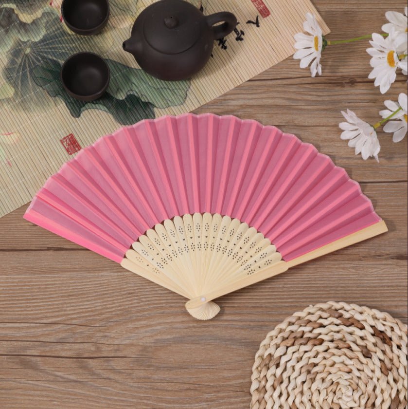 5 Pc Asian Silk Folding Fans Party Favors Rose Red - YauSpark