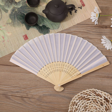 5 Pc Asian Silk Folding Fans Party Favors White - YauSpark