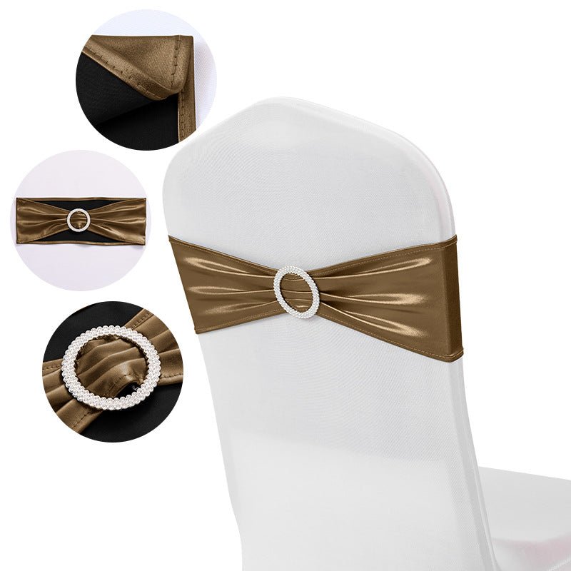 5 Pc Metallic Stretch Chair Sashes Bows 6"x14" Coffee - YauSpark