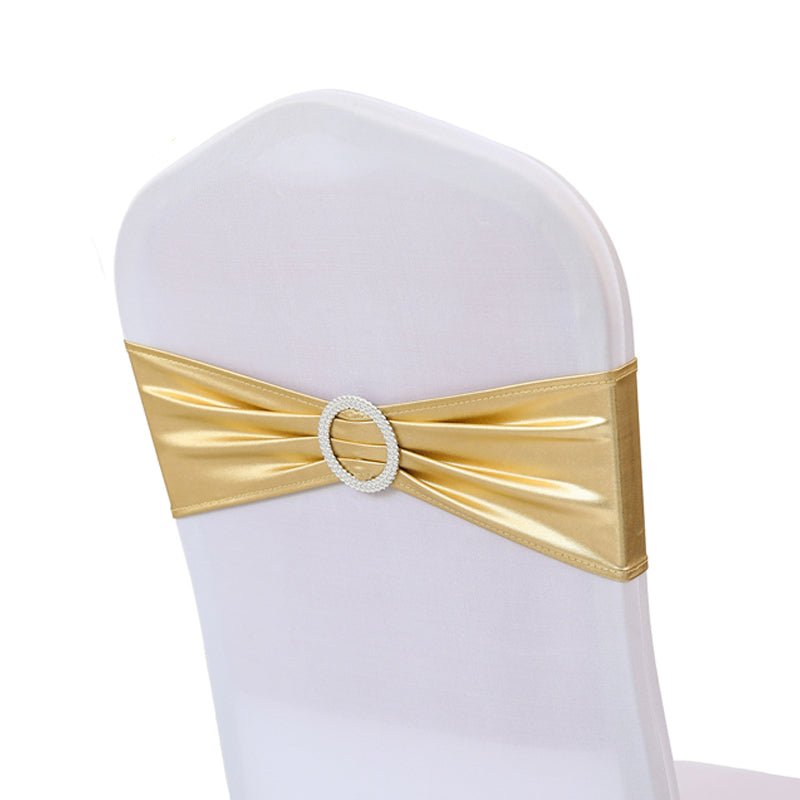 5 Pc Metallic Stretch Chair Sashes Bows 6"x14" Gold - YauSpark