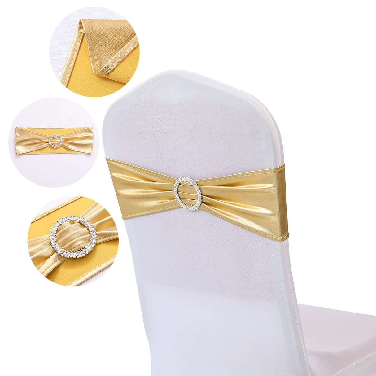 5 Pc Metallic Stretch Chair Sashes Bows 6"x14" Gold - YauSpark