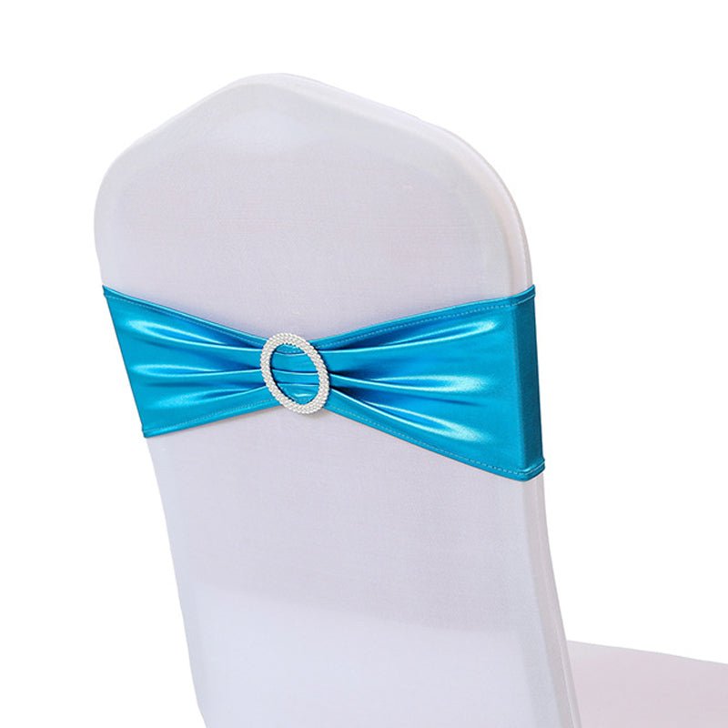 5 Pc Metallic Stretch Chair Sashes Bows 6"x14" Lake Blue - YauSpark