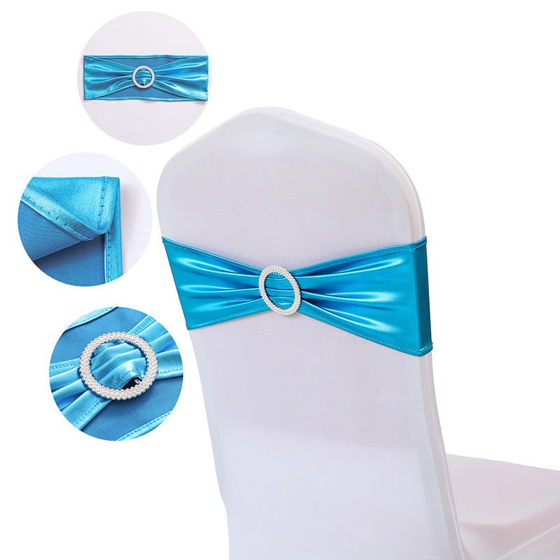 5 Pc Metallic Stretch Chair Sashes Bows 6"x14" Lake Blue - YauSpark