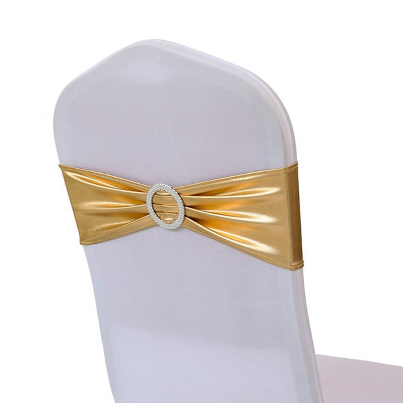5 Pc Metallic Stretch Chair Sashes Bows 6"x14" Old Gold - YauSpark