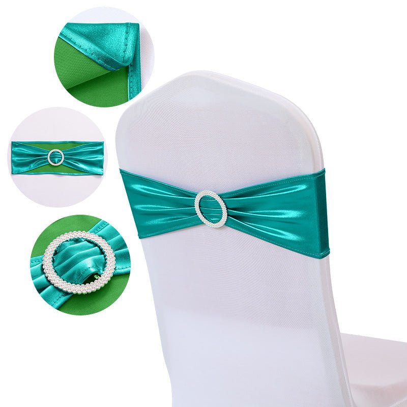 5 Pc Metallic Stretch Chair Sashes Bows 6"x14" Peacock Blue - YauSpark