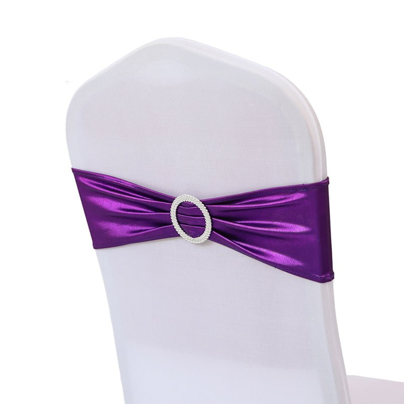 5 Pc Metallic Stretch Chair Sashes Bows 6"x14" Purple - YauSpark
