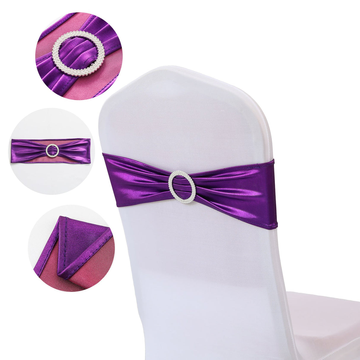 5 Pc Metallic Stretch Chair Sashes Bows 6"x14" Purple - YauSpark