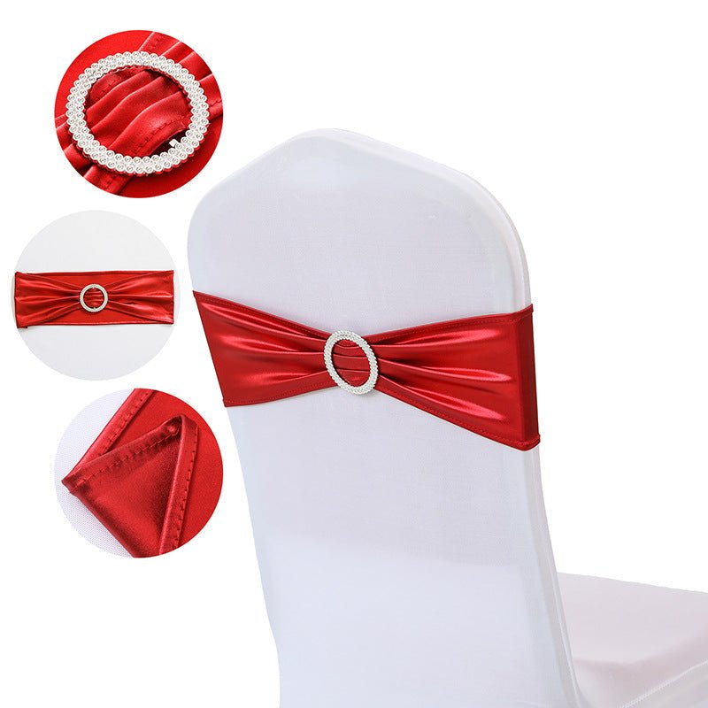 5 Pc Metallic Stretch Chair Sashes Bows 6"x14" Red - YauSpark