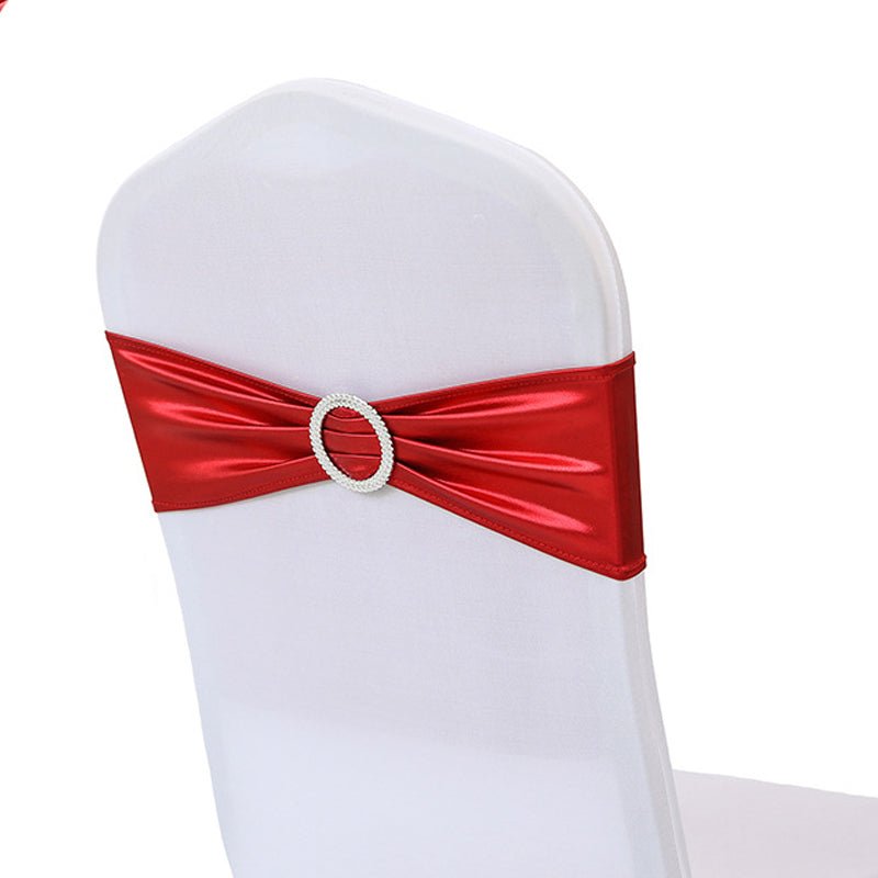 5 Pc Metallic Stretch Chair Sashes Bows 6"x14" Red - YauSpark