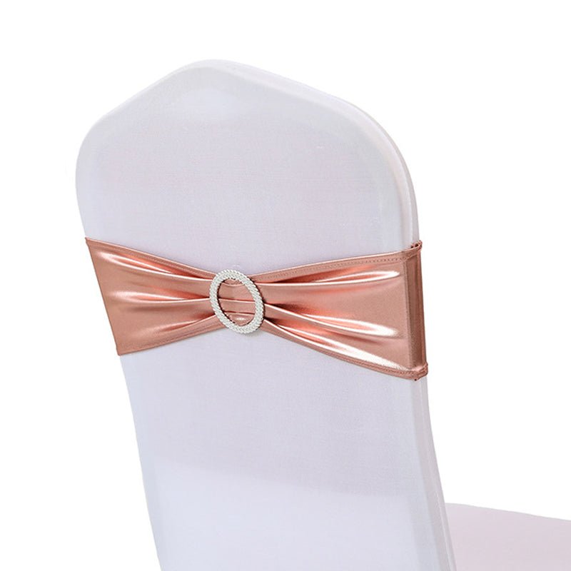 5 Pc Metallic Stretch Chair Sashes Bows 6"x14" Rose Gold - YauSpark