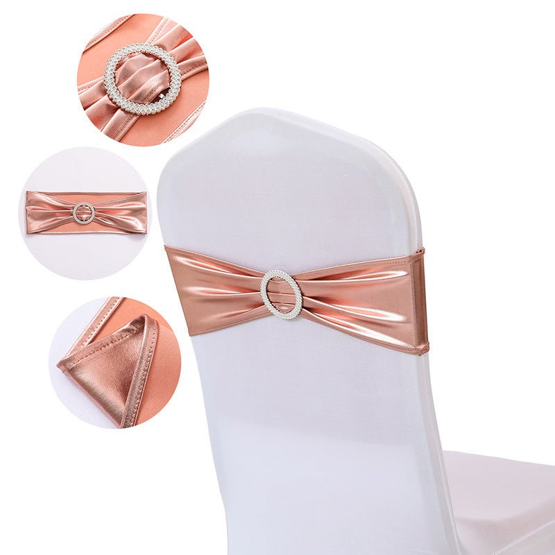 5 Pc Metallic Stretch Chair Sashes Bows 6"x14" Rose Gold - YauSpark