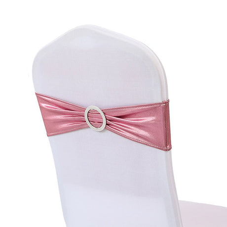 5 Pc Metallic Stretch Chair Sashes Bows 6"x14" Rose Pink - YauSpark