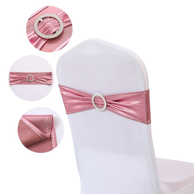 5 Pc Metallic Stretch Chair Sashes Bows 6"x14" Rose Pink - YauSpark