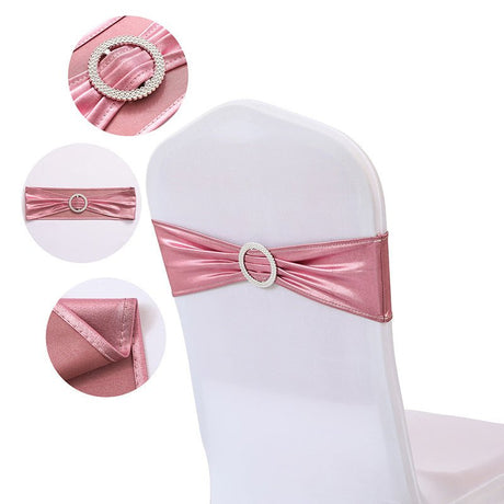5 Pc Metallic Stretch Chair Sashes Bows 6"x14" Rose Pink - YauSpark