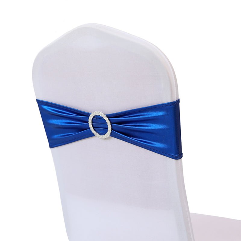 5 Pc Metallic Stretch Chair Sashes Bows 6"x14" Royal Blue - YauSpark