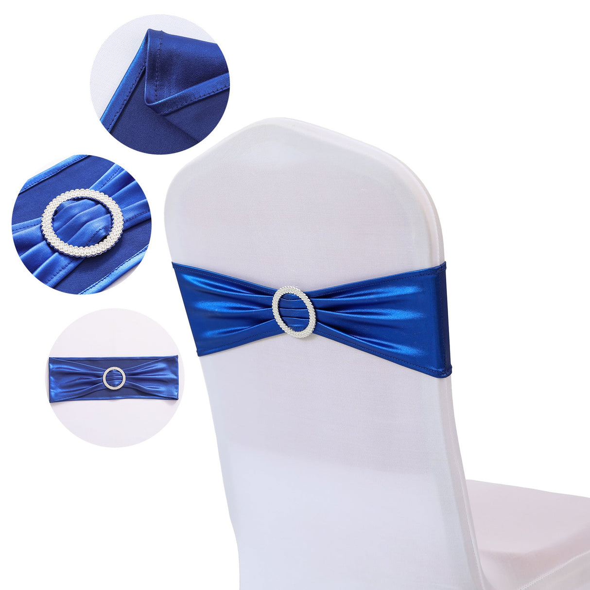 5 Pc Metallic Stretch Chair Sashes Bows 6"x14" Royal Blue - YauSpark