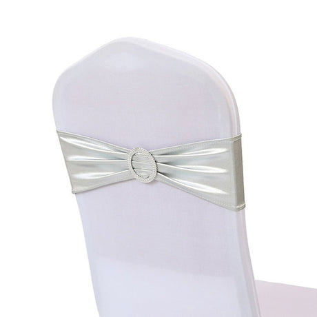 5 Pc Metallic Stretch Chair Sashes Bows 6"x14" Silver - YauSpark