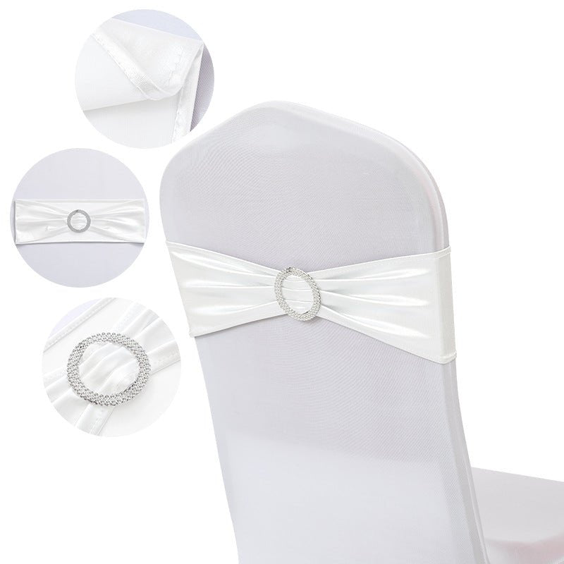 5 Pc Metallic Stretch Chair Sashes Bows 6"x14" White - YauSpark