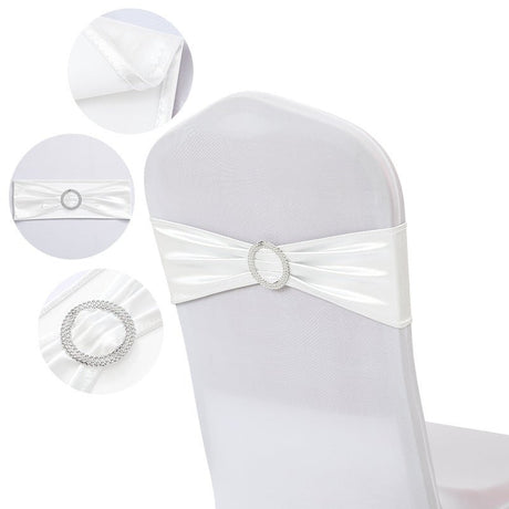 5 Pc Metallic Stretch Chair Sashes Bows 6"x14" White - YauSpark