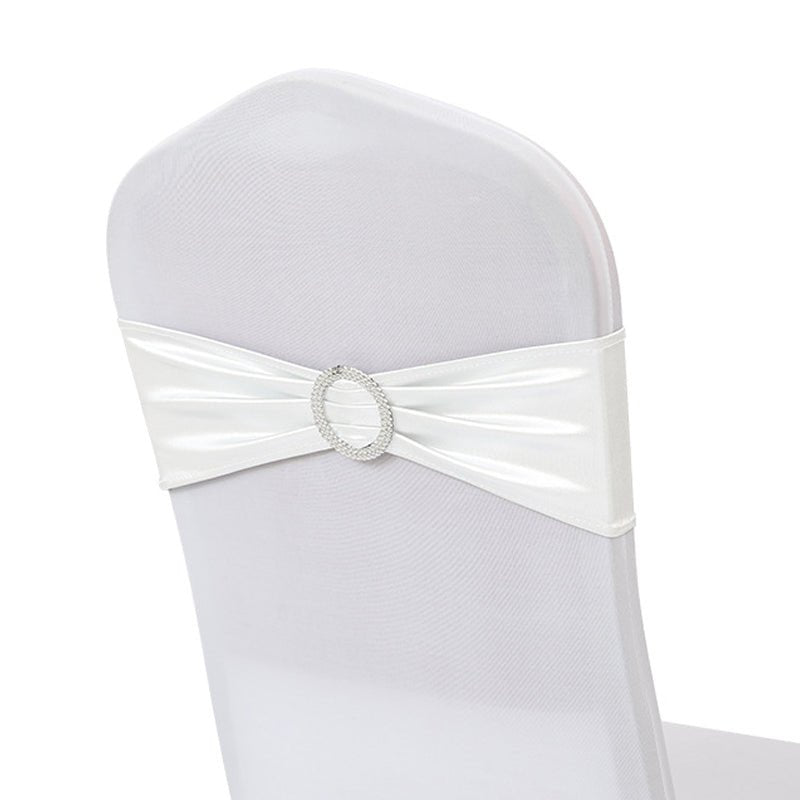 5 Pc Metallic Stretch Chair Sashes Bows 6"x14" White - YauSpark