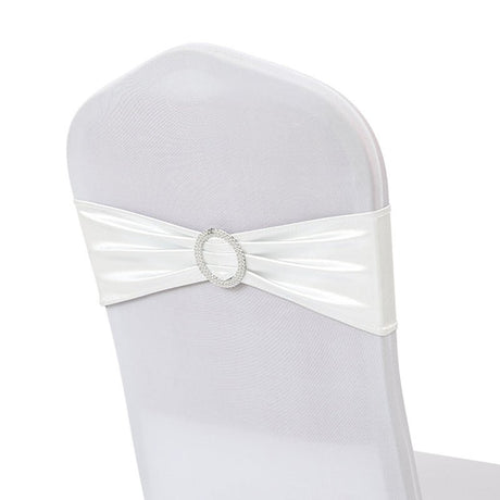 5 Pc Metallic Stretch Chair Sashes Bows 6"x14" White - YauSpark