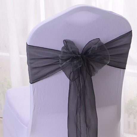 5 Pc Organza Chair Sashes Sheer 6.8" x 110" Black - YauSpark