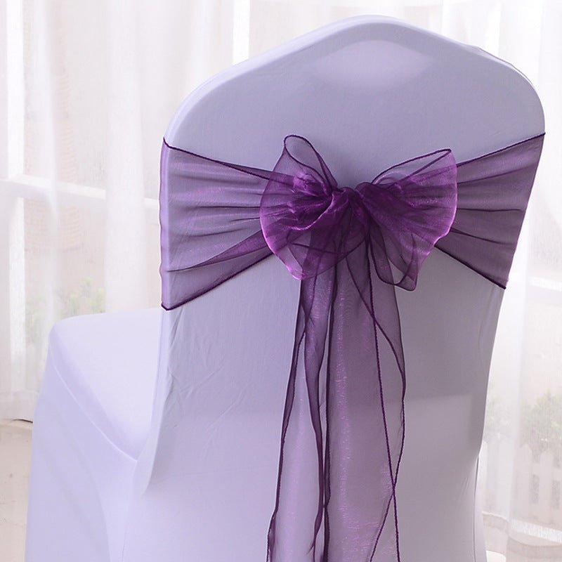 5 Pc Organza Chair Sashes Sheer 6.8" x 110" Dark Purple - YauSpark