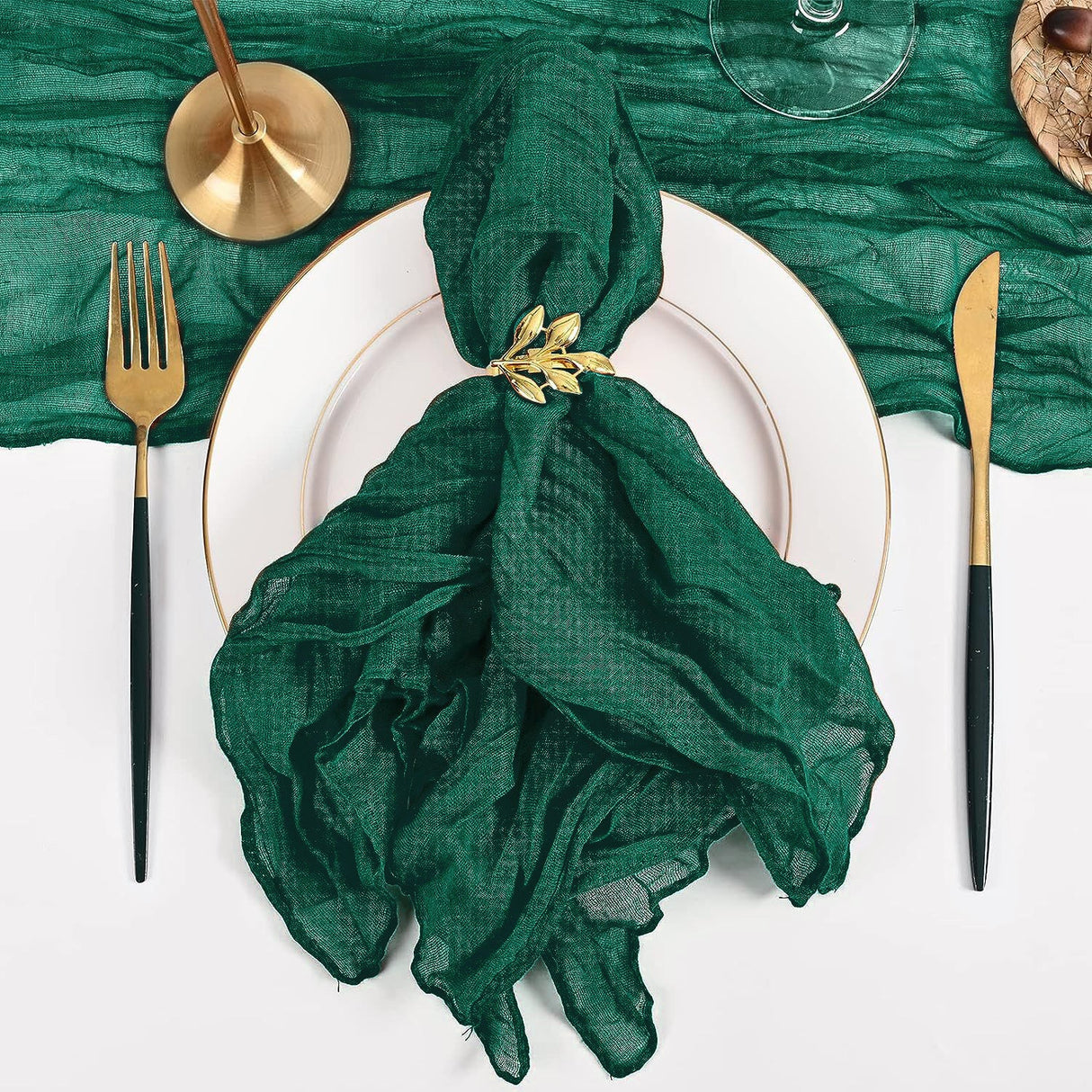 5 Pc Pleated Polyester Napkin Cloth 20"x20" Dark Green - YauSpark