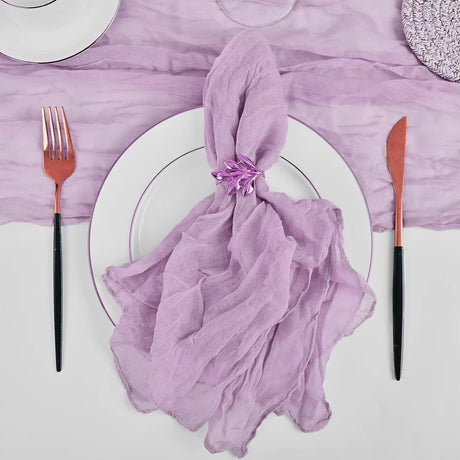 5 Pc Pleated Polyester Napkin Cloth 20"x20" Lavender Purple - YauSpark